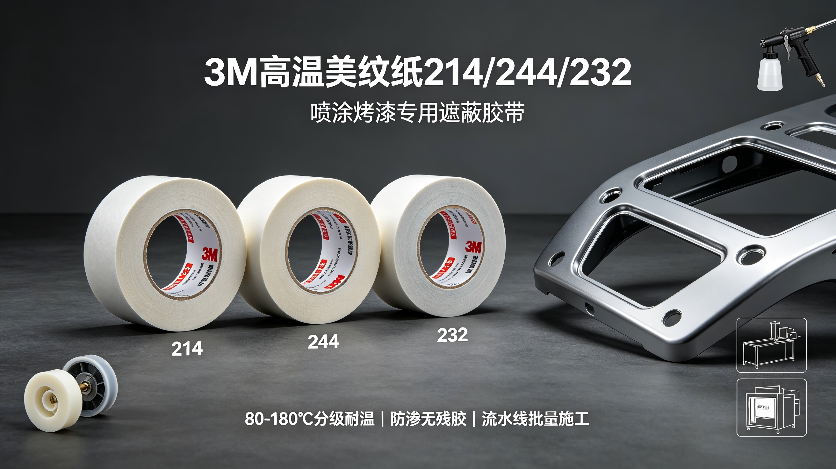 3M 高温美纹纸遮蔽胶带 214 / 244 / 232 系列 · 精准选型方案