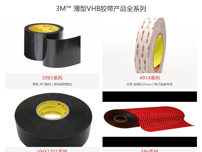 薄型 3M™ VHB™ 胶带产品选型指南：覆盖典型应用与特定需求